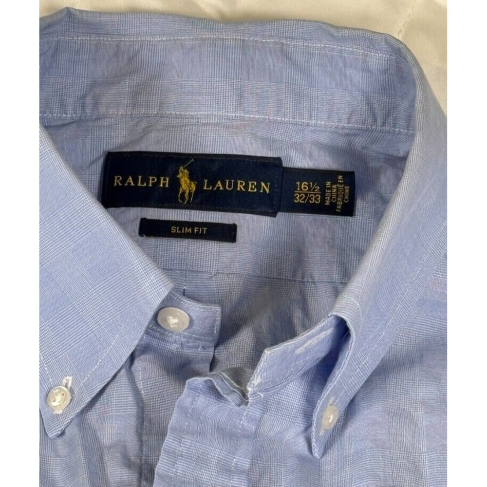 Ralph Lauren Shirt Mens 16 1/2 - 32/33 Slim Fit Blue 100% Cotton Button Front
